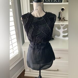 3.1 PHILLIP LIM Authentic Gold Beaded Sleeveless Black Blouse Size 6 Small Women